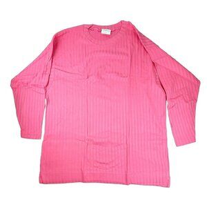 Womans Bright Pink Long Sleeved Cotton Striped Top Size Large NWOT  JH1246